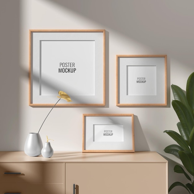 minimal room wall 3 frame psd mockup