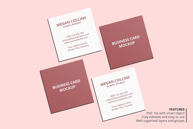 PSD minimal square business card mockup design