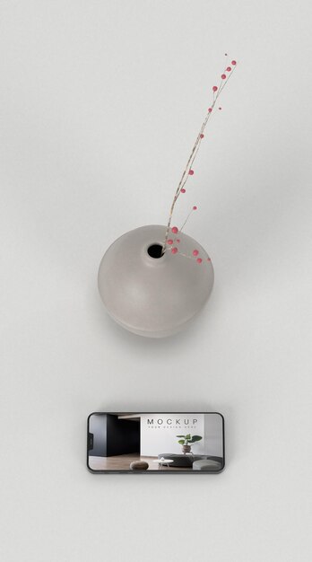 Minimal vase and phone mockup