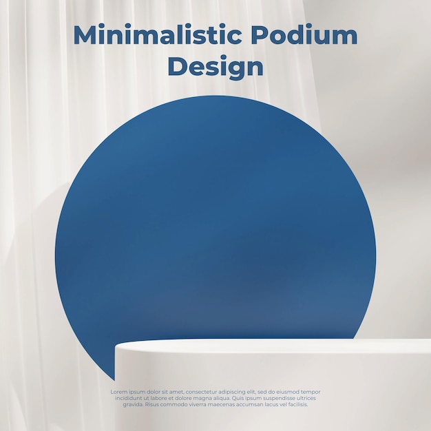 Minimal white empty scene podium 3d rendering mockup in square with blue circle backdrop