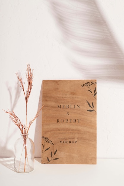 Minimal wooden wedding invitation mock-up