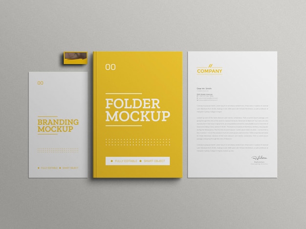 Minimal yellow folder stationery Set mockup