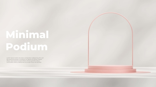 minimalist 3d rendering template of pink podium in landscape with shadow on white background