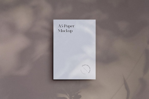 minimalist a5 paper mockup with shadow overlay