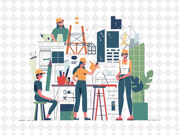 Minimalist Architect With Characters Designing and Building PNG People in Daily Work Illustration