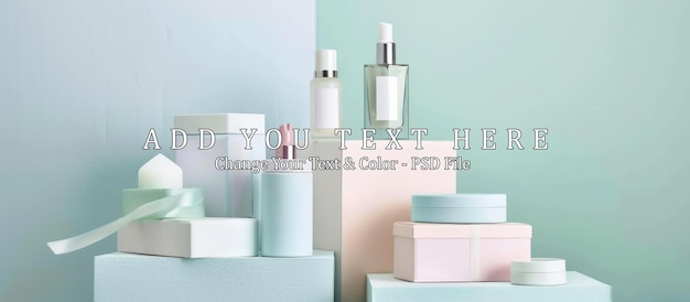 PSD minimalist beauty products on pastel background