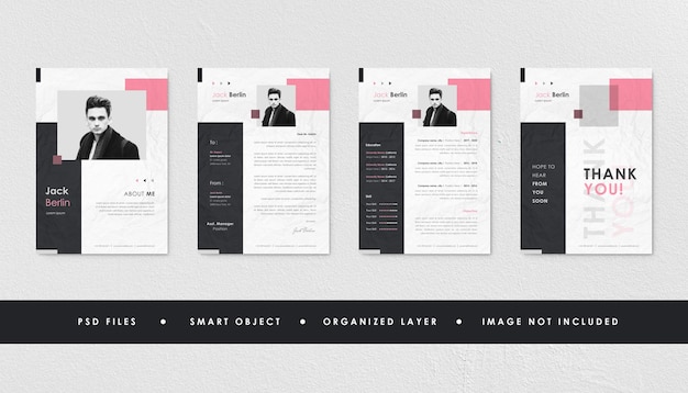 PSD minimalist black pink resume curriculum template collection paper texture