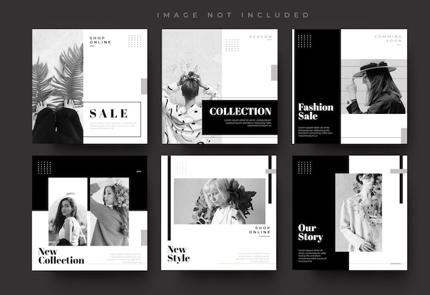 Minimalist black social media instagram feed post and stories fashion sale banner template