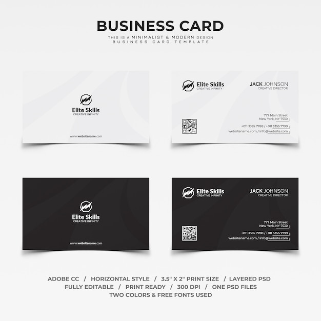 Minimalist black and white business card