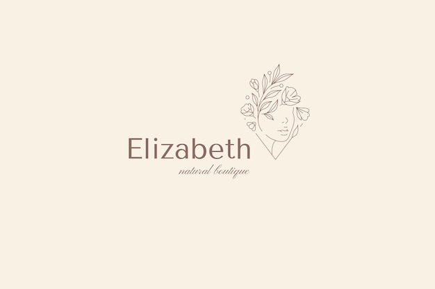 Minimalist blossom woman botanical hairstyle triangle frame logo decorative design