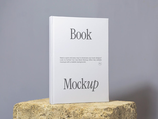 Minimalist book cover mockup on the rock surface and studio scene