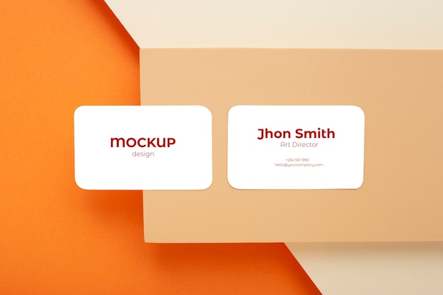 Minimalist business card mockup composition made with geometric figures with earth colors