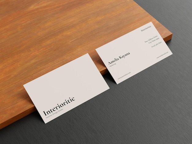 Minimalist business card mockup realistic wood textured