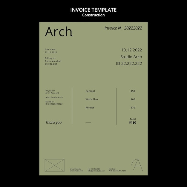 Minimalist construction project invoice template