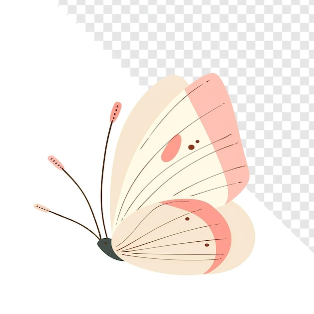 Minimalist Cute Cartoon Butterfly in Beige and Pink on Transparent Background