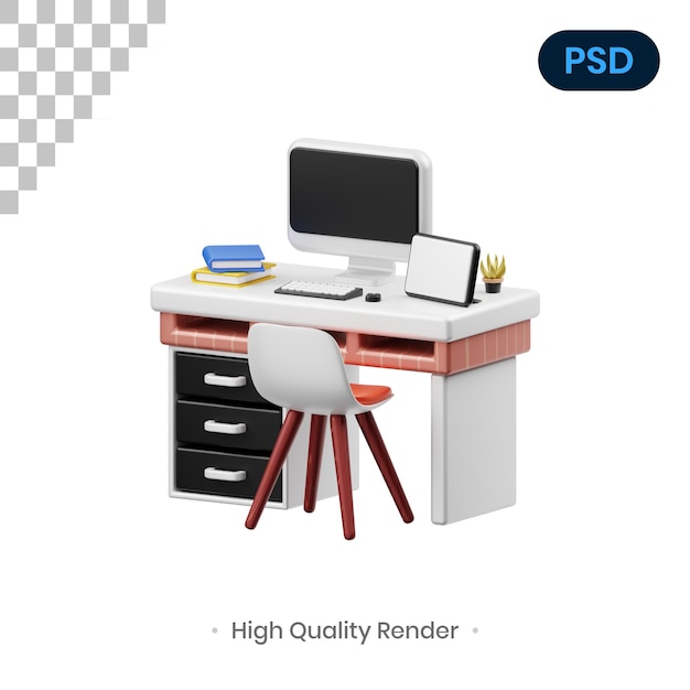 Minimalist Desk 3D Render Illustration Premium Psd