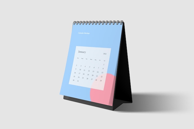 Minimalist desk calendar mockup perspective view