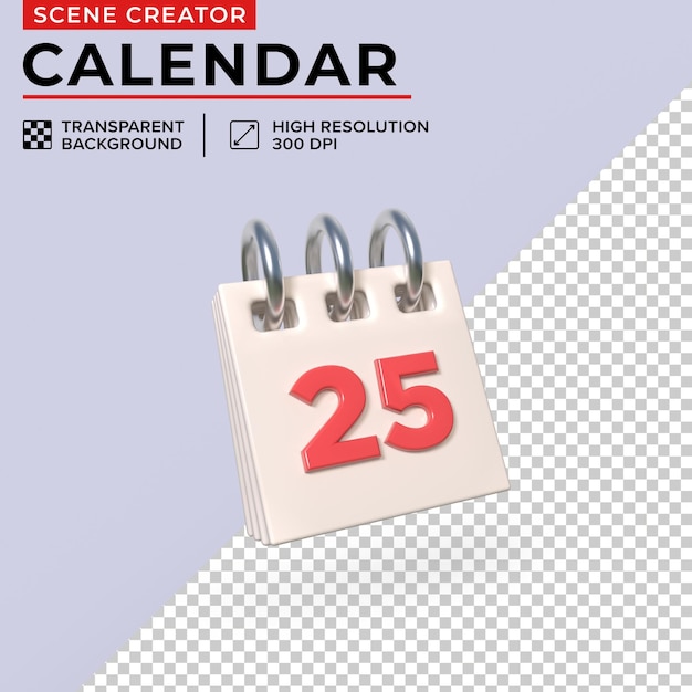 Minimalist desk calendar with day 25 for easy clipping 3D Render