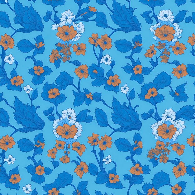 Minimalist floral pattern in Orange and blue