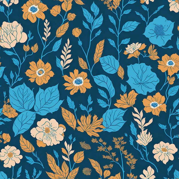 Minimalist floral pattern in Orange and blue