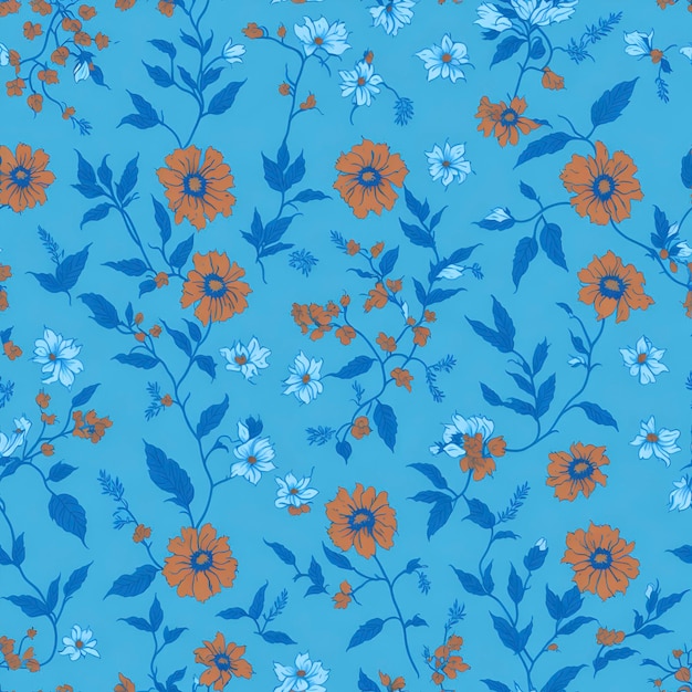 Minimalist floral pattern in Orange and blue