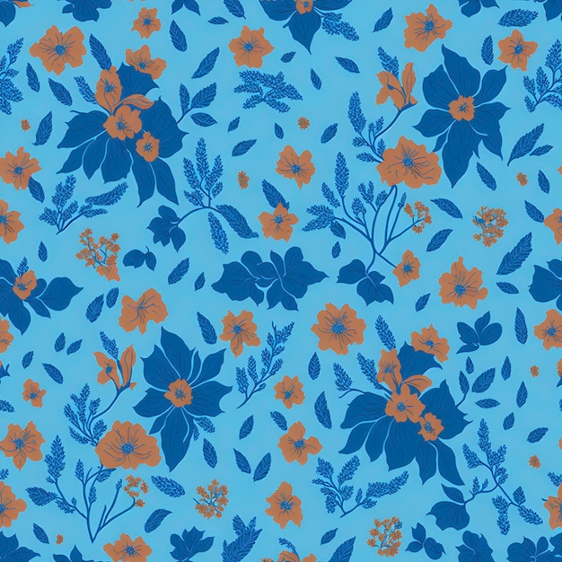 Minimalist floral pattern in Orange and blue