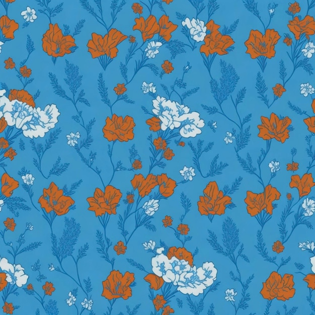 Minimalist floral pattern in Orange and blue