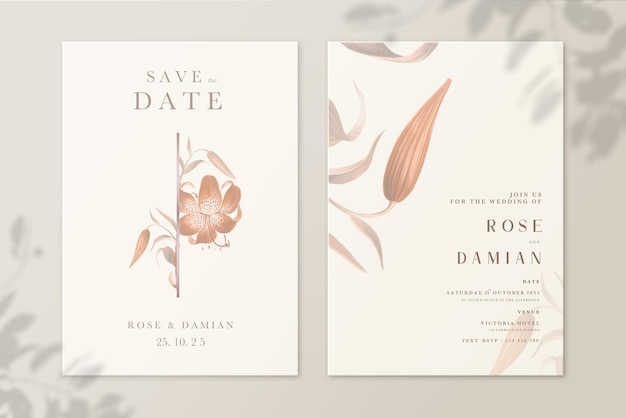 Minimalist Floral Wedding Invitation and Save the Date with Red Flower