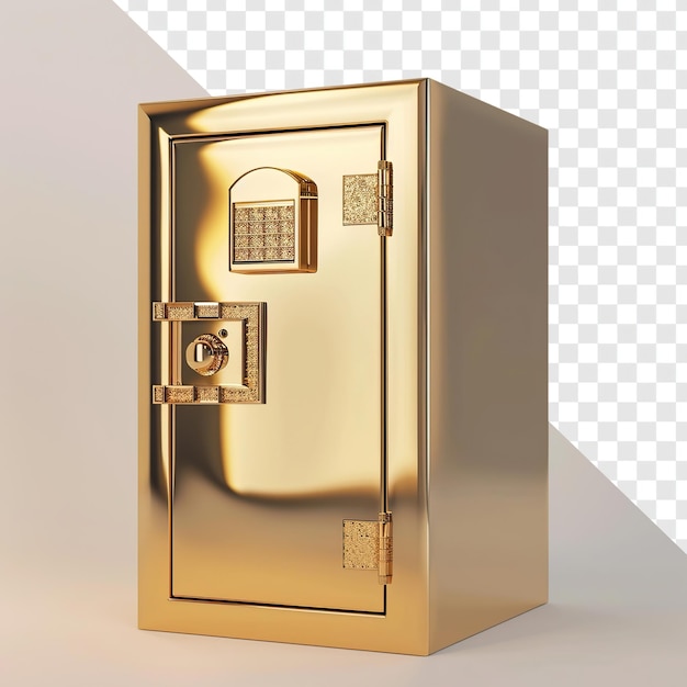 Minimalist Gold Safe with Digital Screen on Neutral Background