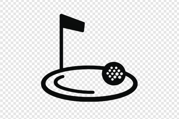 Minimalist golf flag and hole icon isolated on a transparent background