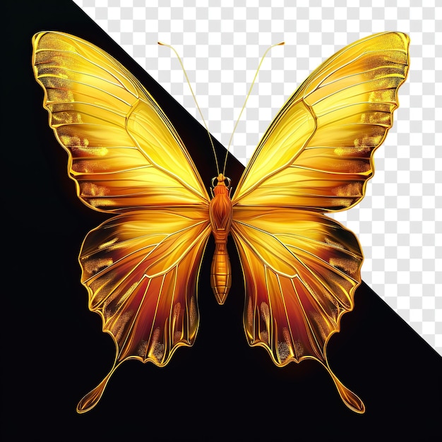 Minimalist Graphic Butterfly with Golden Yellow Wings on Transparent Background