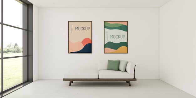 Minimalist interior assortment with frames mock-up