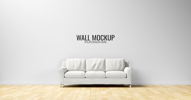 PSD minimalist interior wall  mockup with white sofa