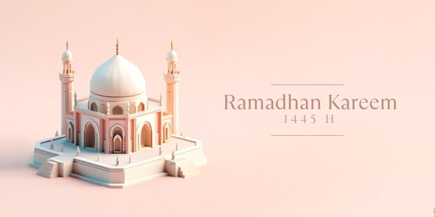 PSD minimalist islamic ramadan greeting banner with 3d mosque on the pastel background 1