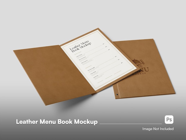 Minimalist Leather Menu Book Restaurant Isolated Mockup in High Angle View