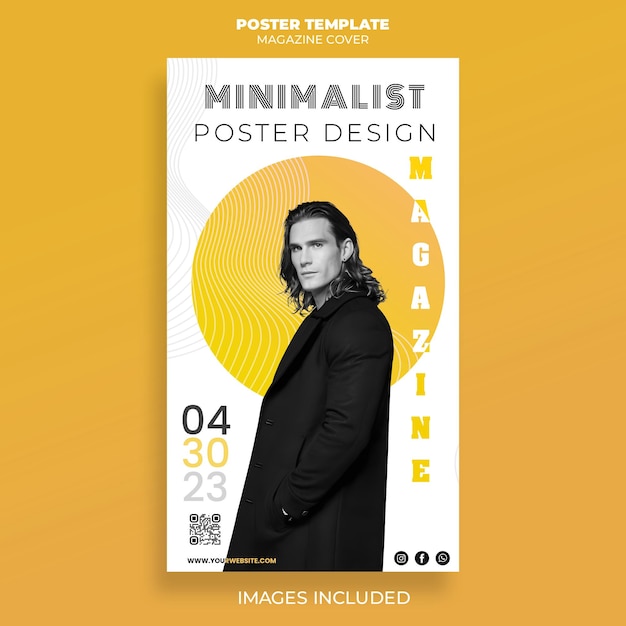 PSD a minimalist magazine cover of a long hair male model