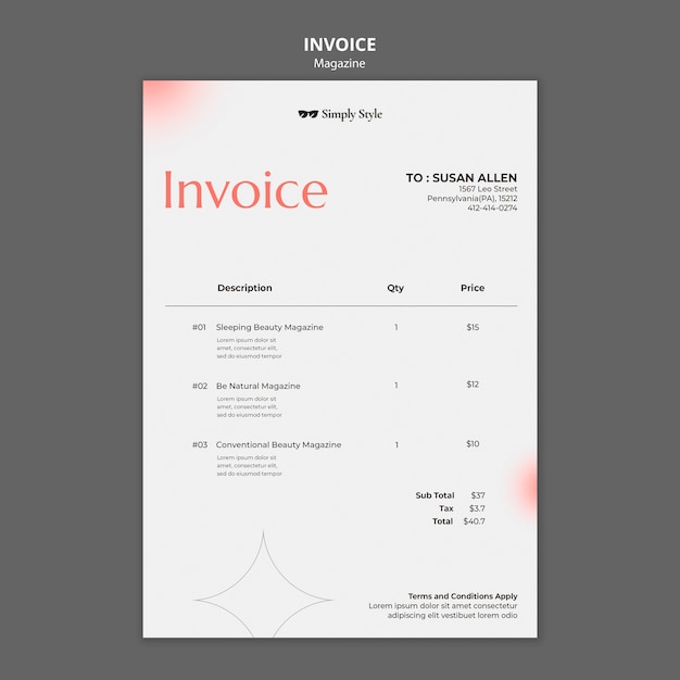 Minimalist magazine invvoice design template