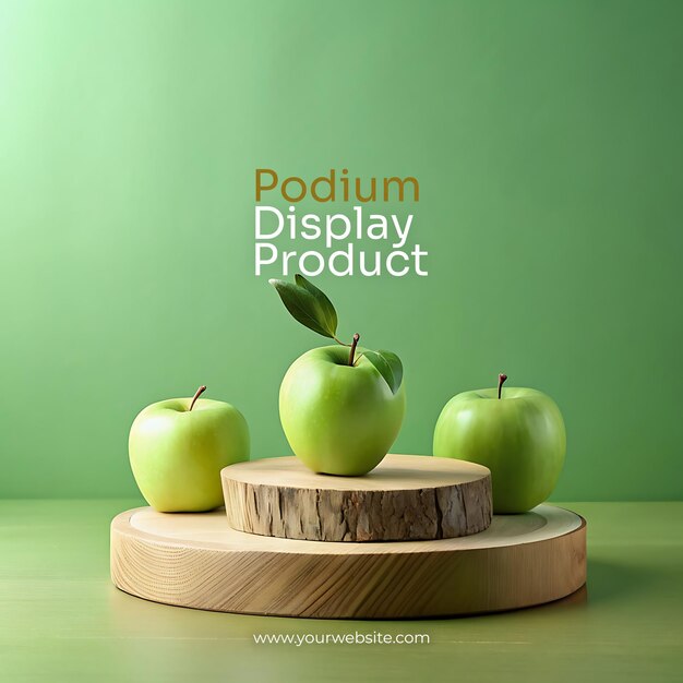 PSD minimalist market freshness wood podium green apples