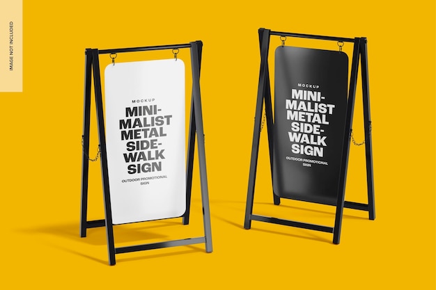 Minimalist Metal Sidewalk Signs Mockup, Perspective