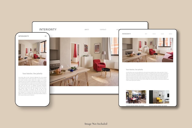 Minimalist and modern website screen mockup on desktop tablet and phone screen