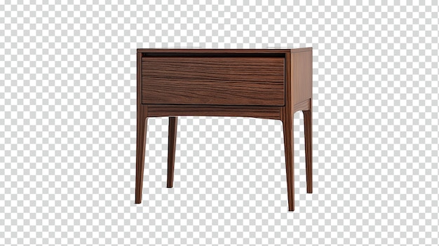 Minimalist nightstand with drawer and straight legs dark wood grain table transparent background