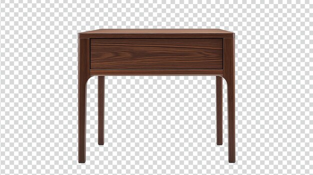 Minimalist nightstand with drawer and straight legs dark wood grain table transparent background