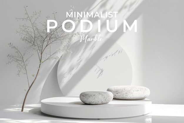 PSD minimalist podium with simple and elegant marble material for beauty products