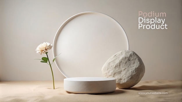 PSD minimalist product display with sand rock and flower