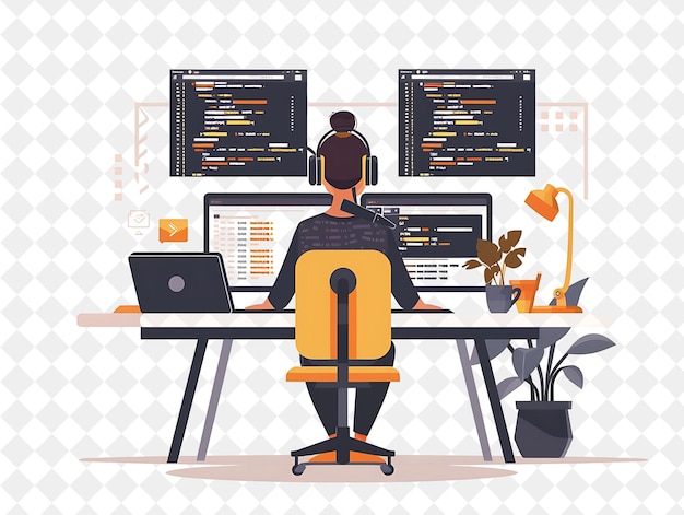 Minimalist Programmer With Characters Coding and Debugging S PNG People in Daily Work Illustration