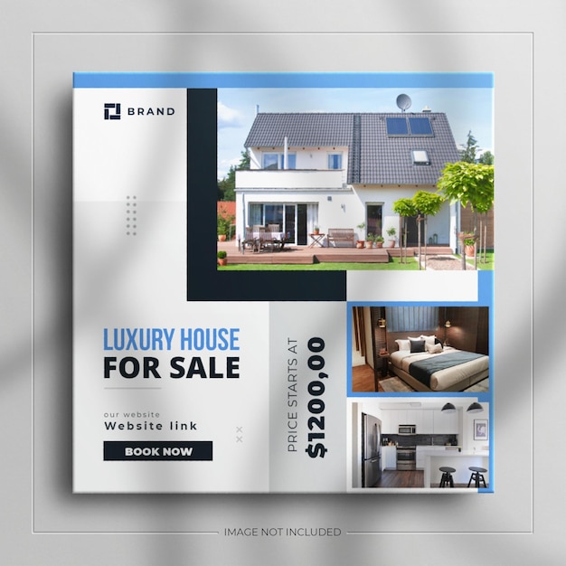 Minimalist real estate house property square social media sale banner for instagram story with a clean mockup