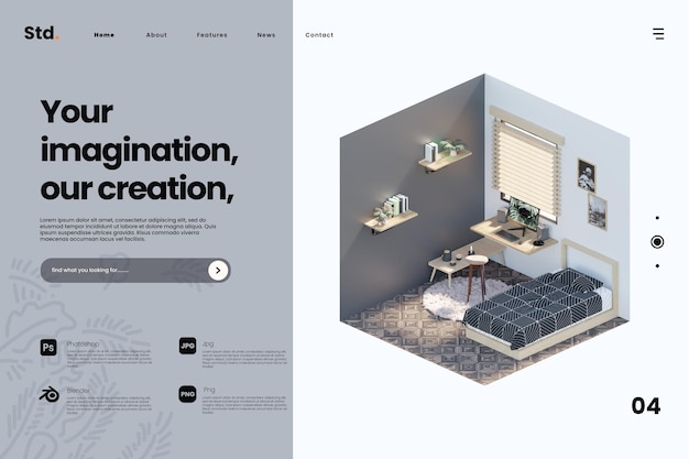 PSD minimalist room decor landing page