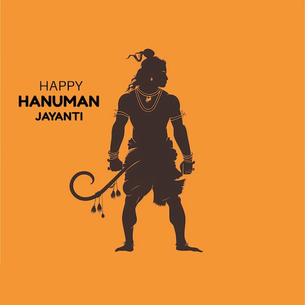 A minimalist silhouette of Lord Hanuman set against a vibrant orange background