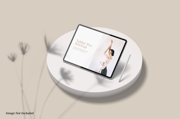 Minimalist tablet mockup on the podium Premium Psd