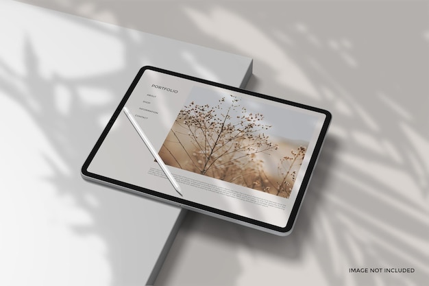 Minimalist tablet pro mockup with shadow overlay